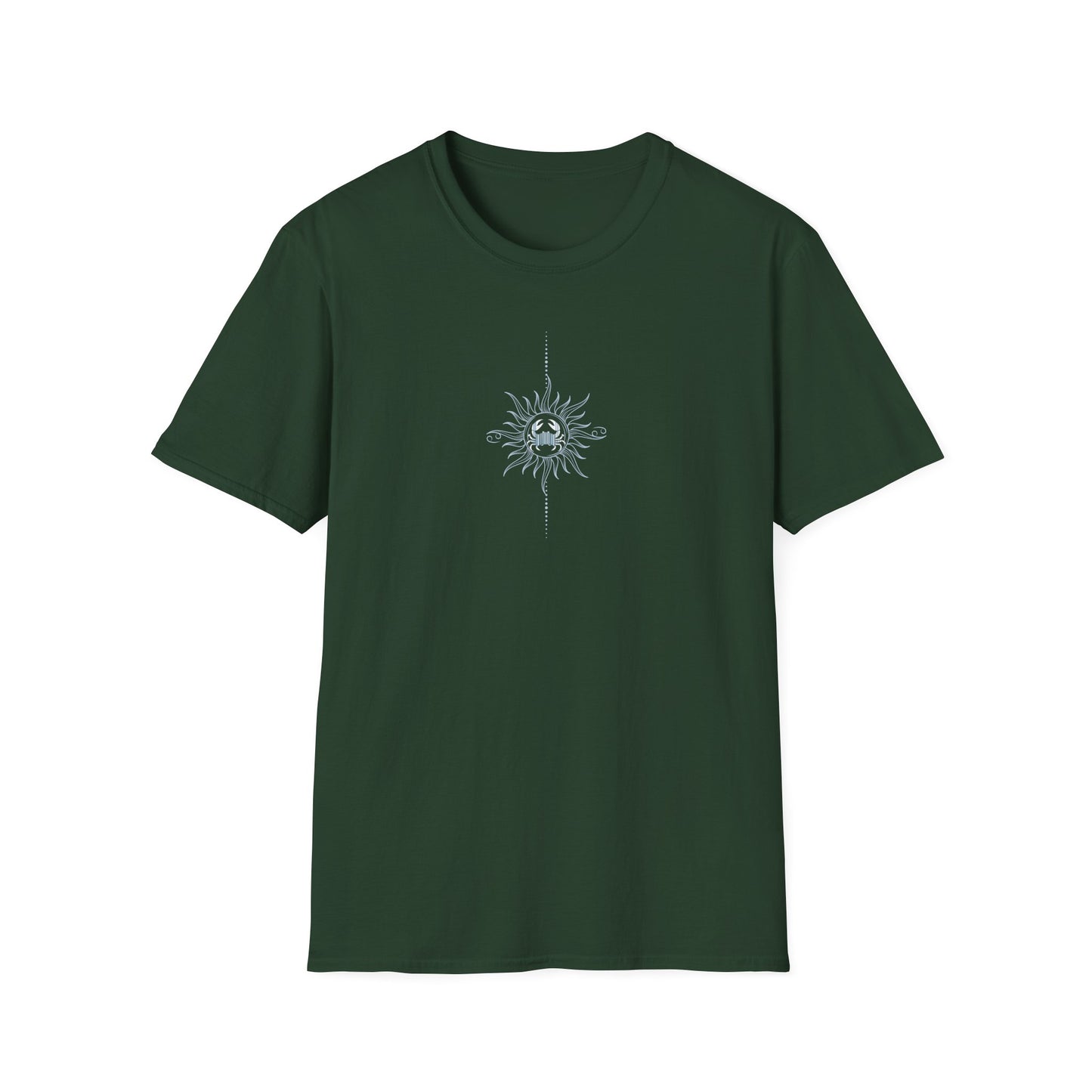“Cancer Zodiac Tee – intricate sun astrology design on 100% cotton shirt”