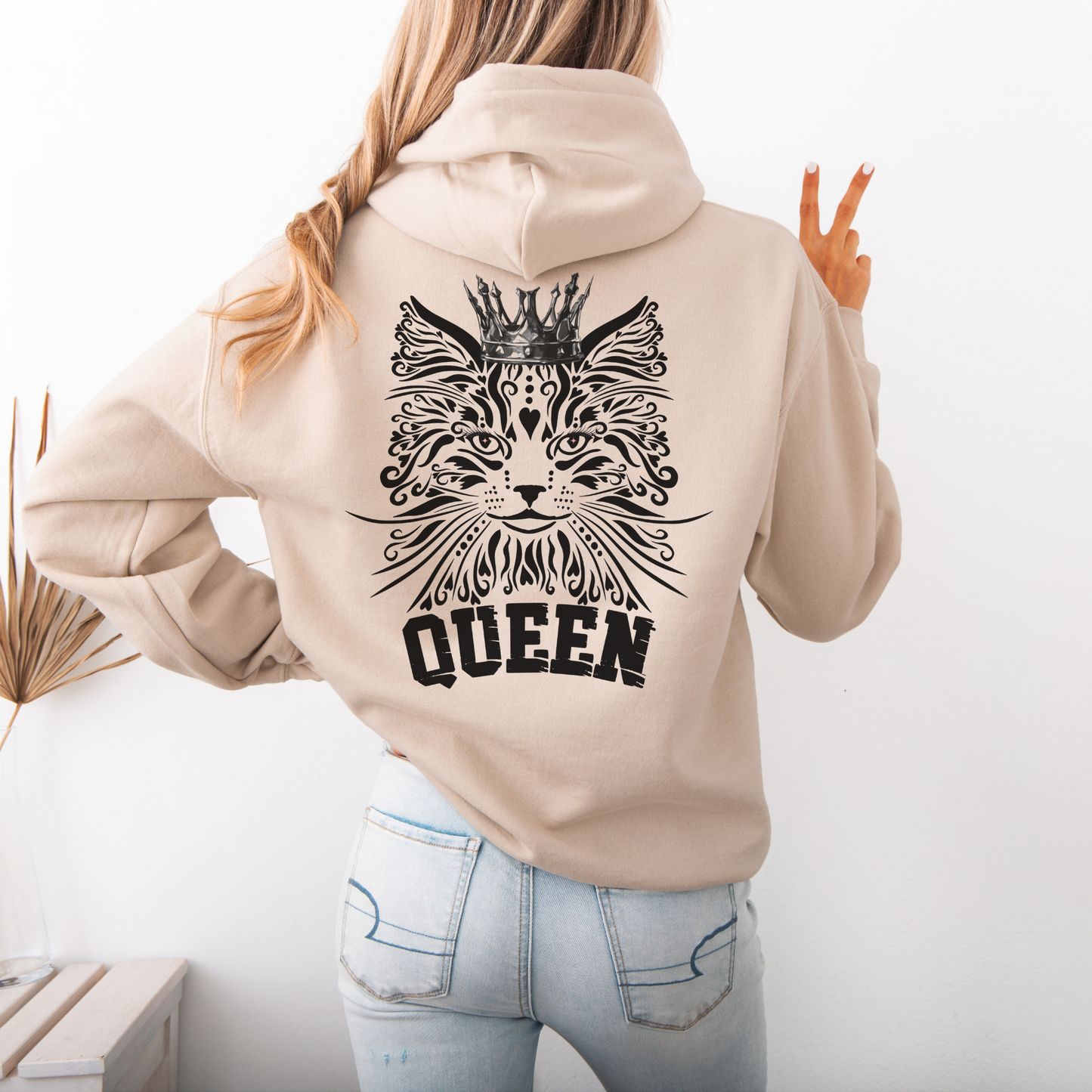 Queen Cat Hoodie with Mawjesty Text for Cat Lovers