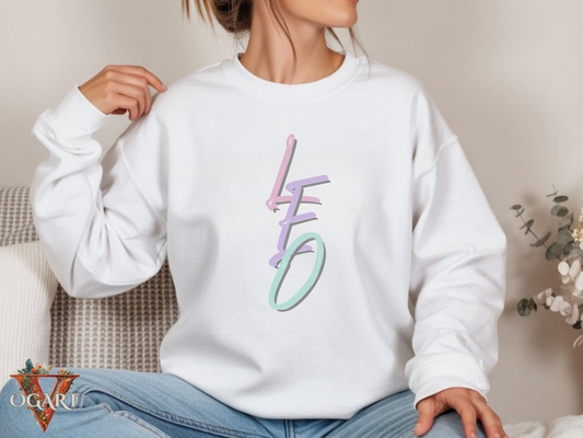 Leo Zodiac Sweatshirt: Pastel Lettering, Astrology Horoscope Shirt