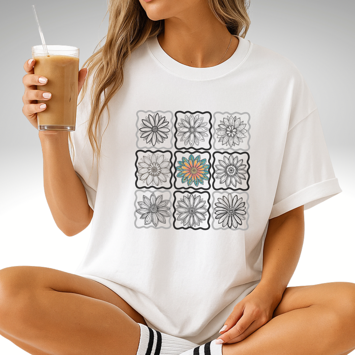 Color‑Pop Floral Grid – Floral Graphic Tee