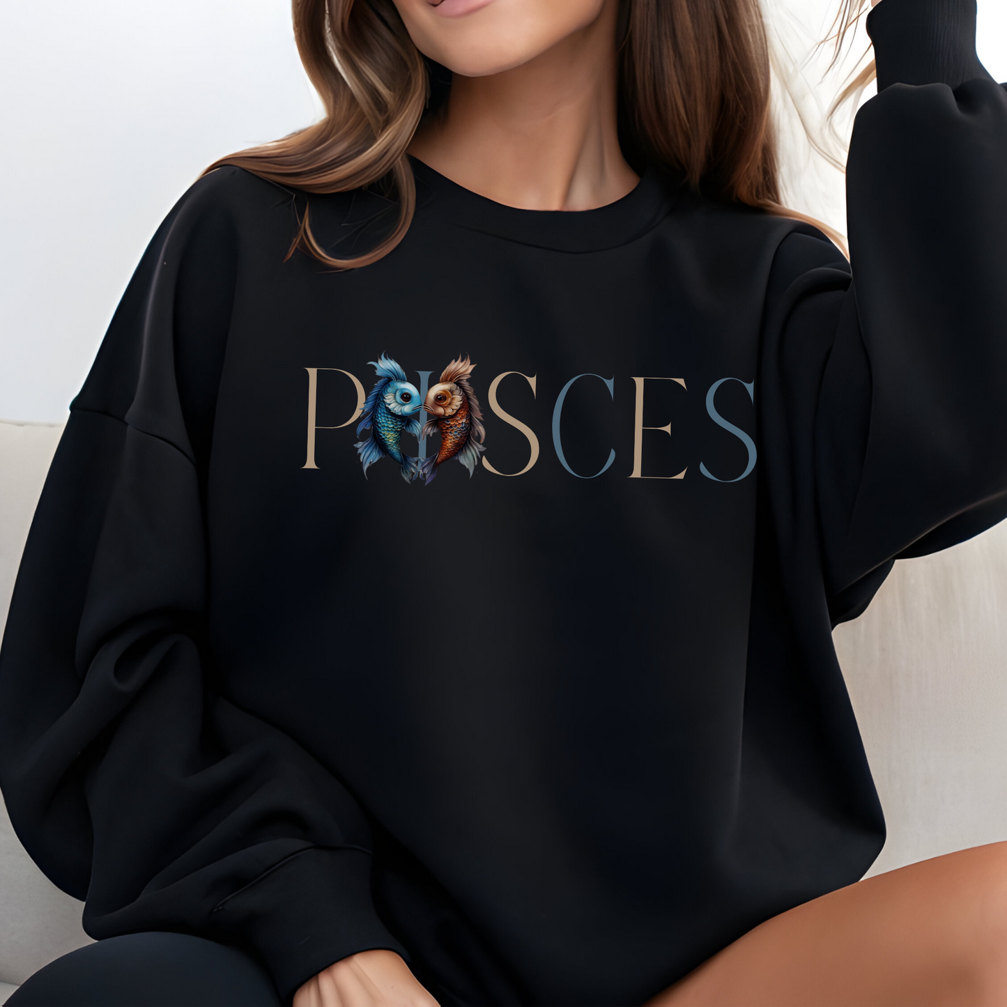 Pisces Zodiac Sweatshirt – Classic Blue & Beige Crewneck