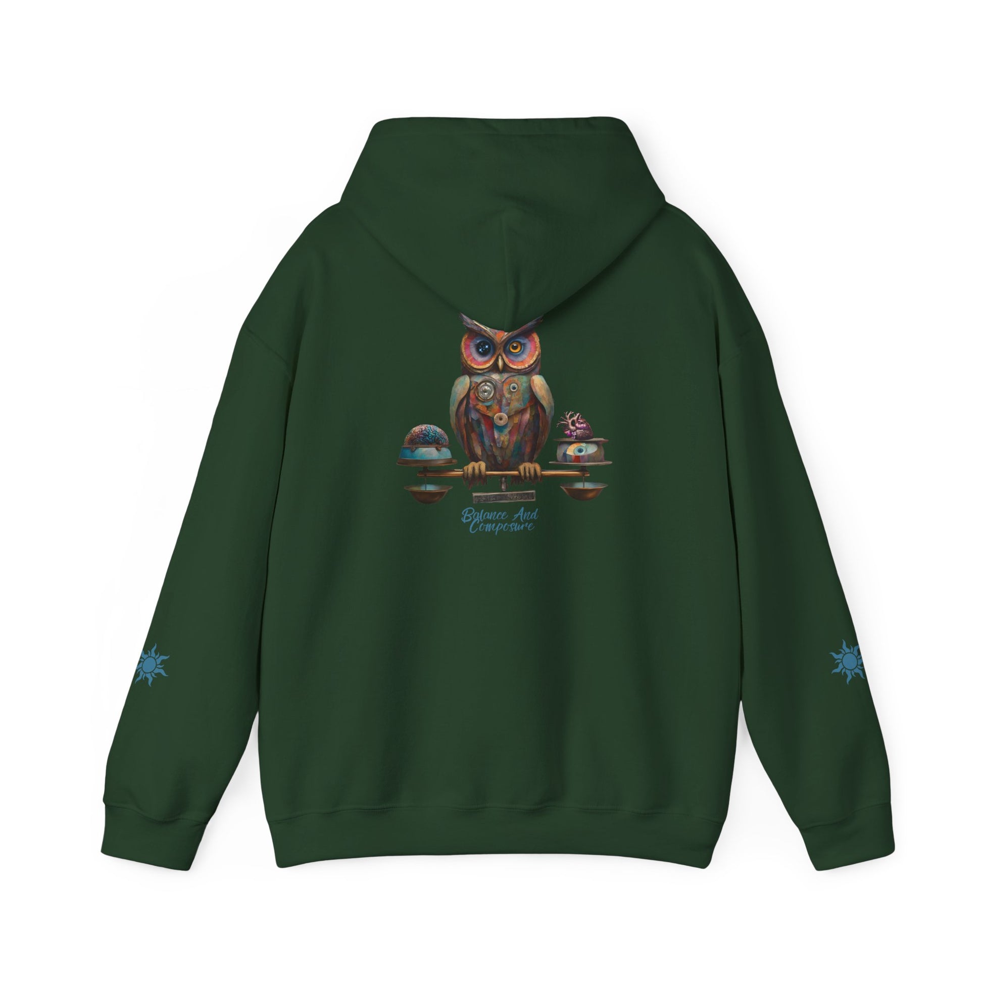 Balance and Composure Owl Hoodie Back And Sleeves Design - Cozy and Warm Cotton - Vogart 