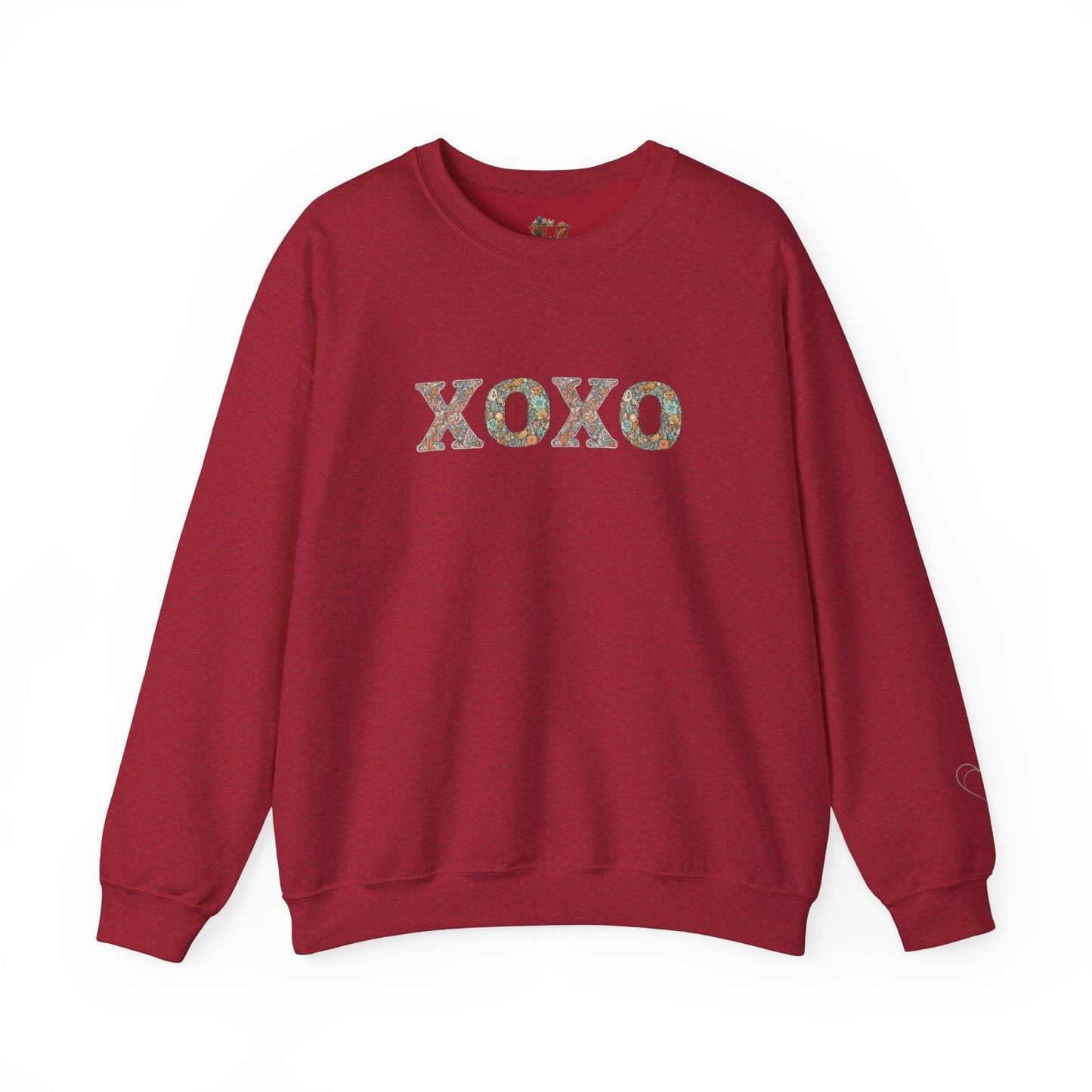 XOXO Floral Sweatshirt With Heart Sleeve - Comfort And Charm