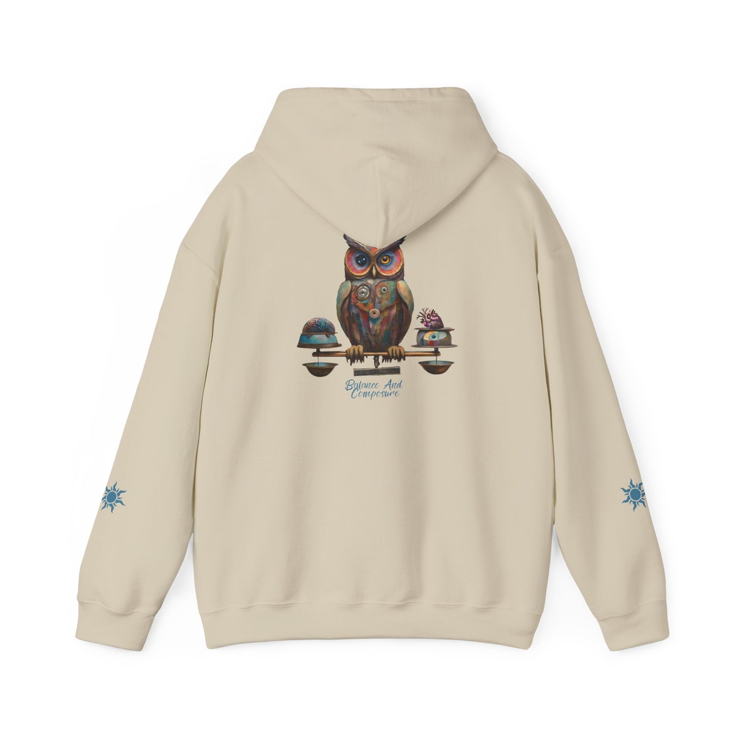 Balance and Composure Owl Hoodie Back And Sleeves Design - Cozy and Warm Cotton - Vogart 