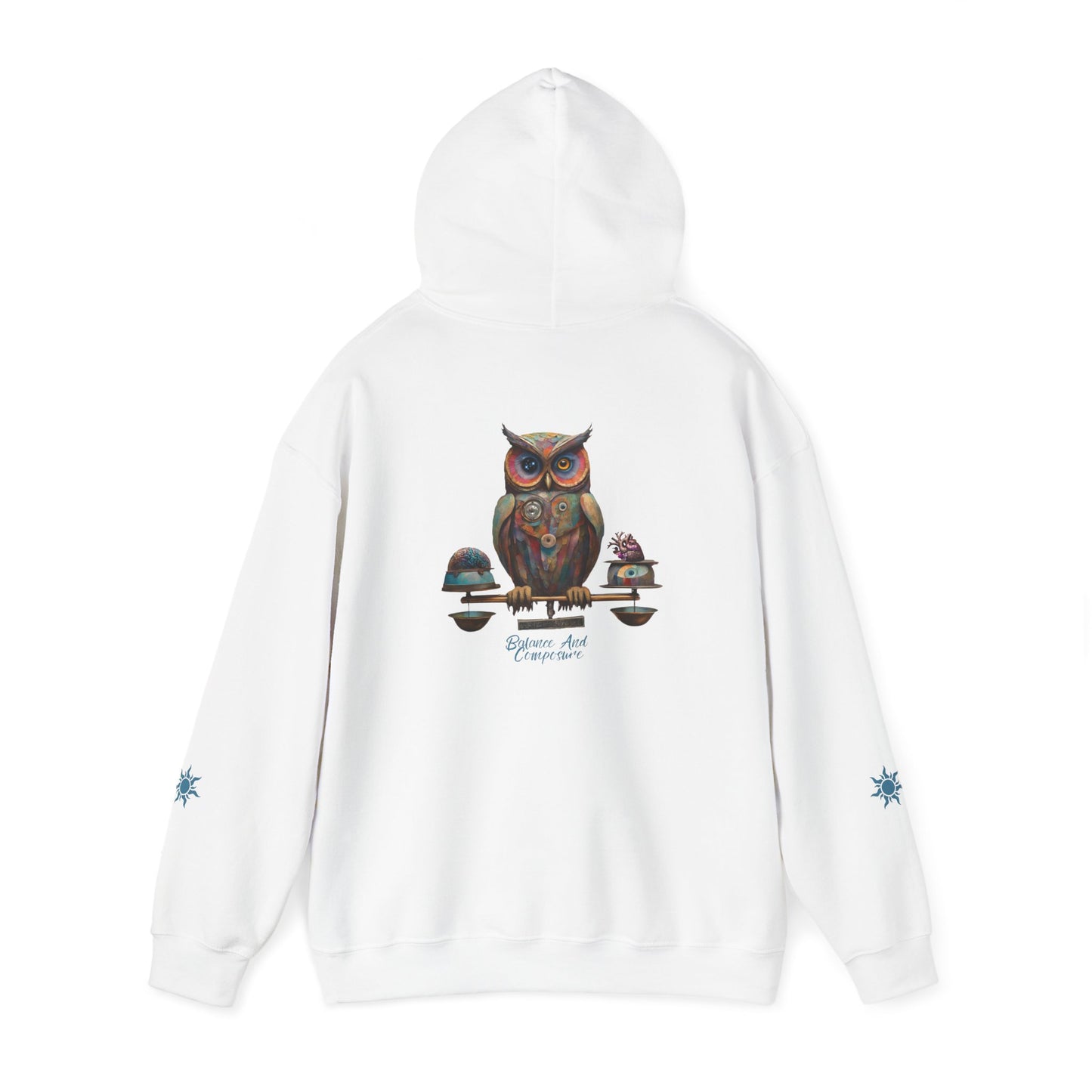 Balance and Composure Owl Hoodie Back And Sleeves Design - Cozy and Warm Cotton - Vogart 