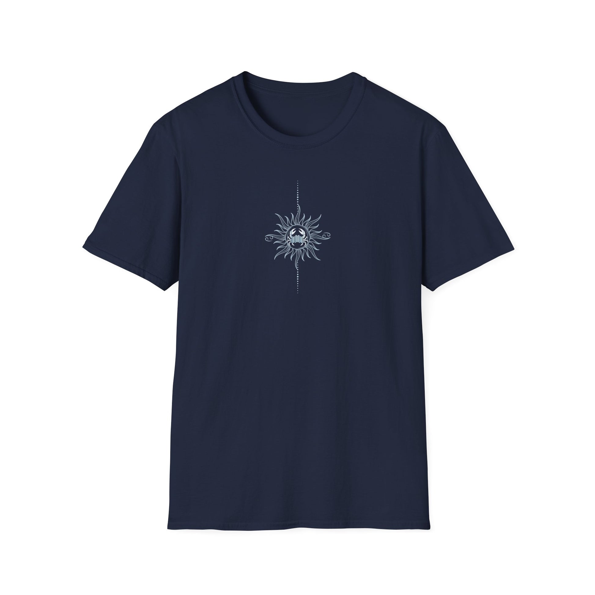“Cancer Zodiac Tee – intricate sun astrology design on 100% cotton shirt”