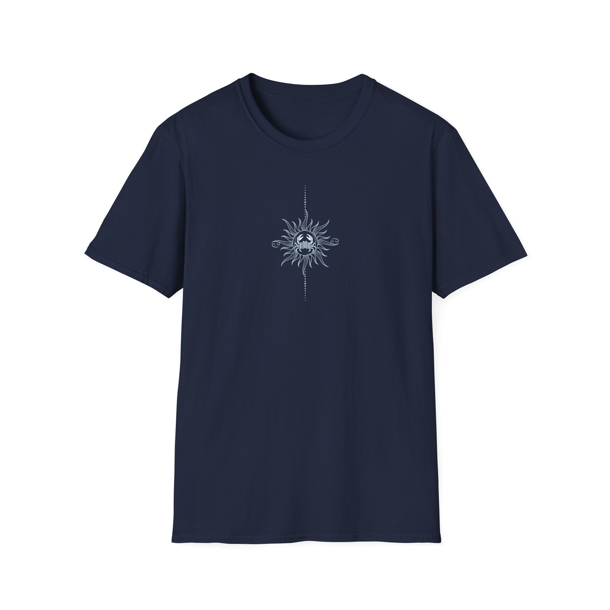 “Cancer Zodiac Tee – intricate sun astrology design on 100% cotton shirt”