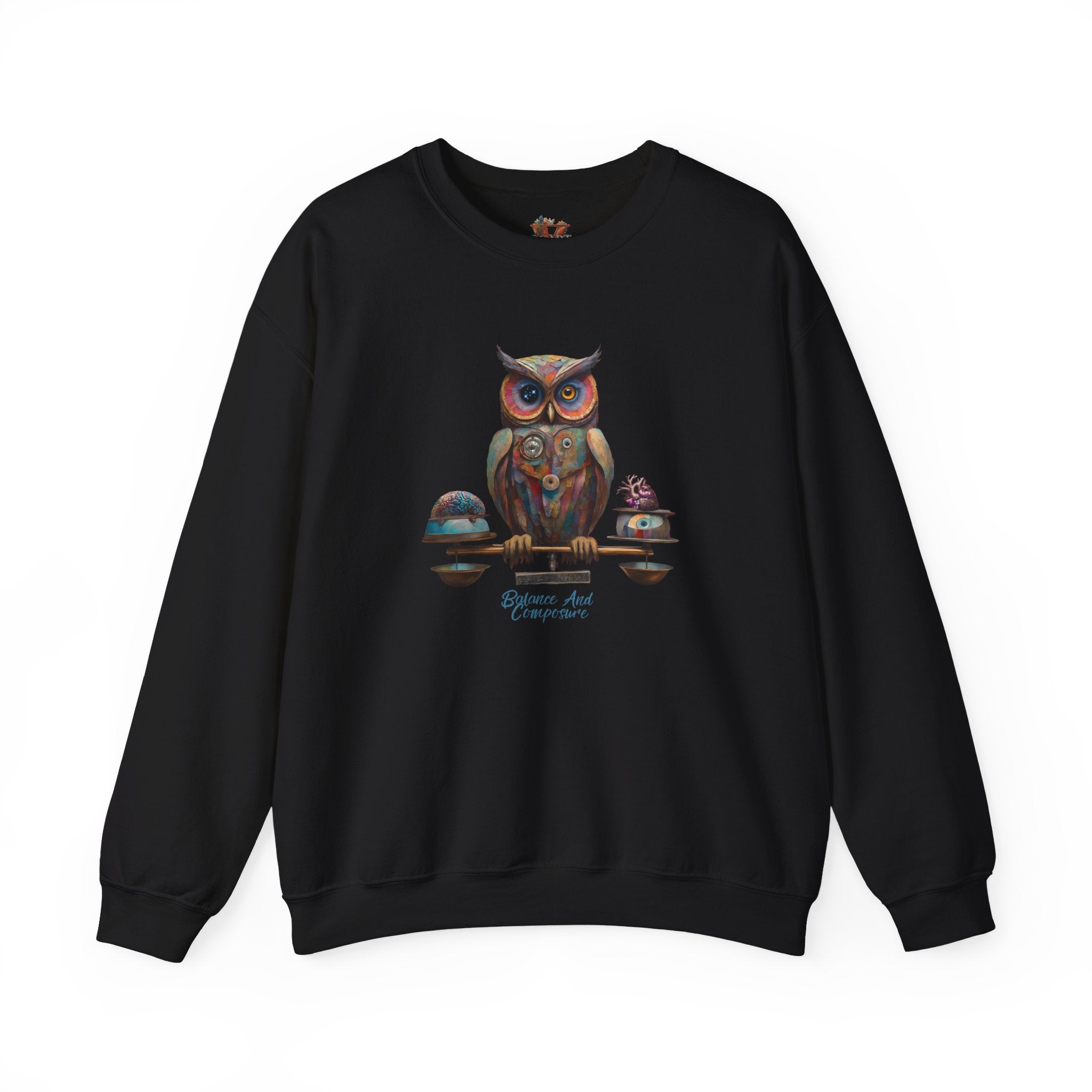 Balance and Composure Owl Sweatshirt Design - Cozy Classic Fit Crewneck - Vogart 