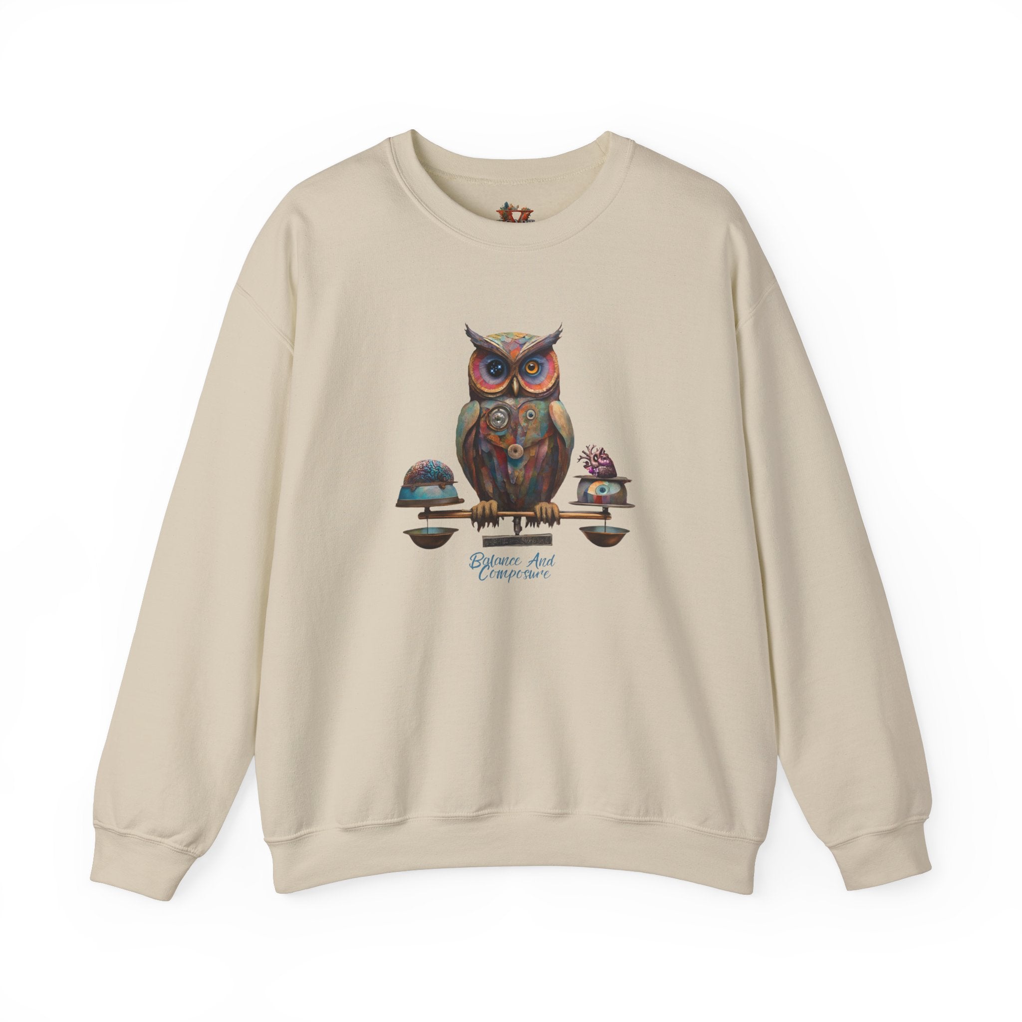 Balance and Composure Owl Sweatshirt Design - Cozy Classic Fit Crewneck - Vogart 