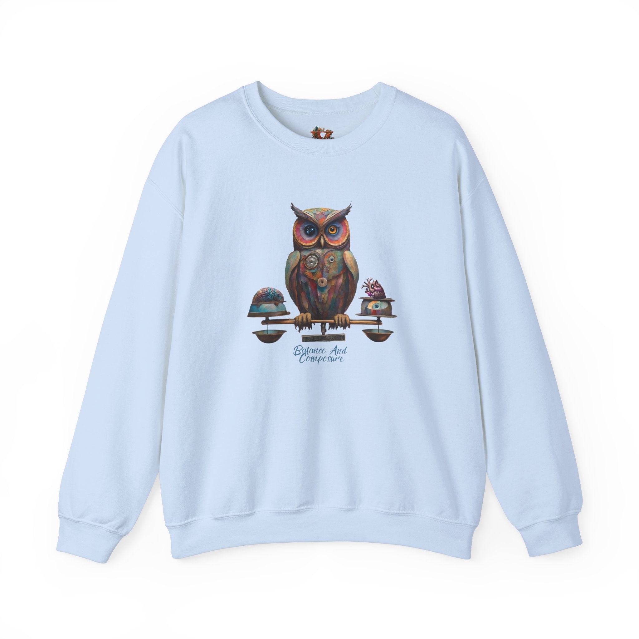 Balance and Composure Owl Sweatshirt Design - Cozy Classic Fit Crewneck - Vogart 