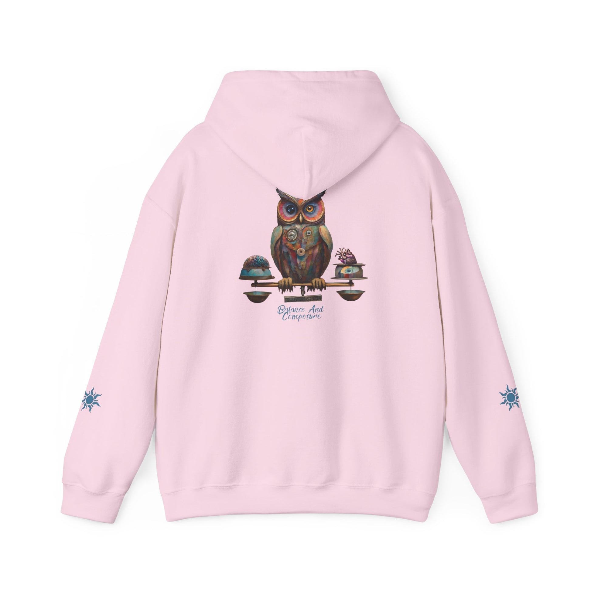 Balance and Composure Owl Hoodie Back And Sleeves Design - Cozy and Warm Cotton - Vogart 