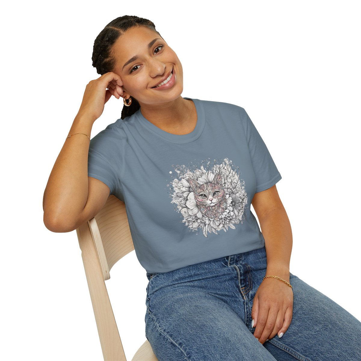 Floral Cat Sketch T-Shirt Design - Soft Cotton - Vogart 