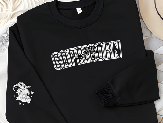 Capricorn Sweatshirt: Zodiac Crewneck with Sleeve Detail