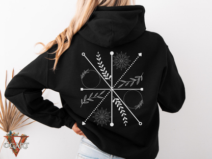 Boho Compass Mandala Hoodie: Mystic Floral Hooded Sweatshirt