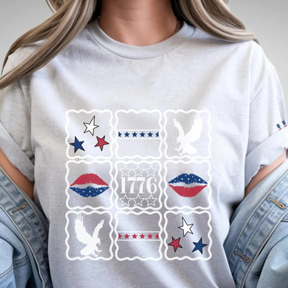1776 American Flag Patchwork T-Shirt: Patriotic USA Eagle Shirt
