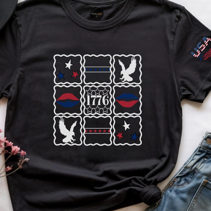 1776 American Flag Patchwork T-Shirt: Patriotic USA Eagle Shirt