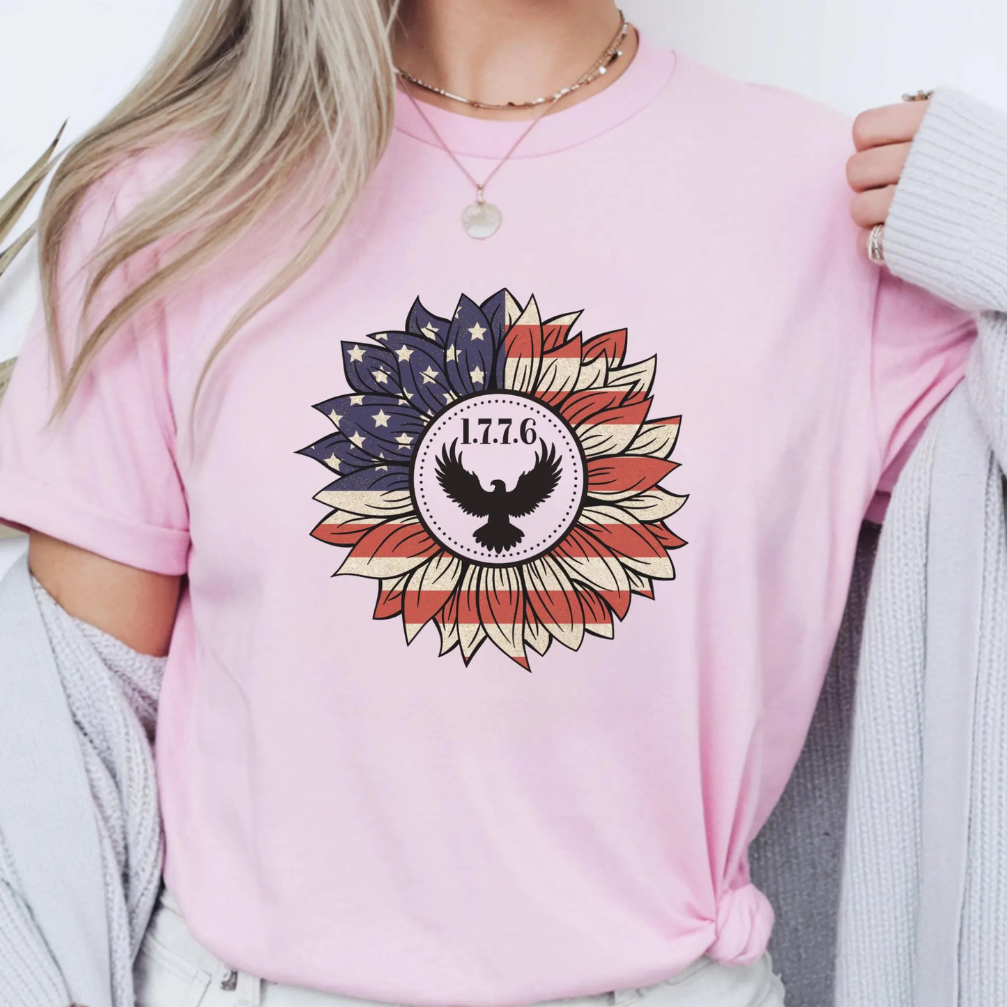 1776 Eagle Sunflower T-Shirt: American Flag Patriotic Shirt
