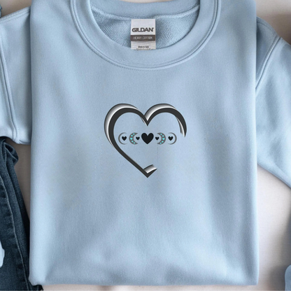 3D Moon Phase Heart Sweatshirt: Celestial Shirt