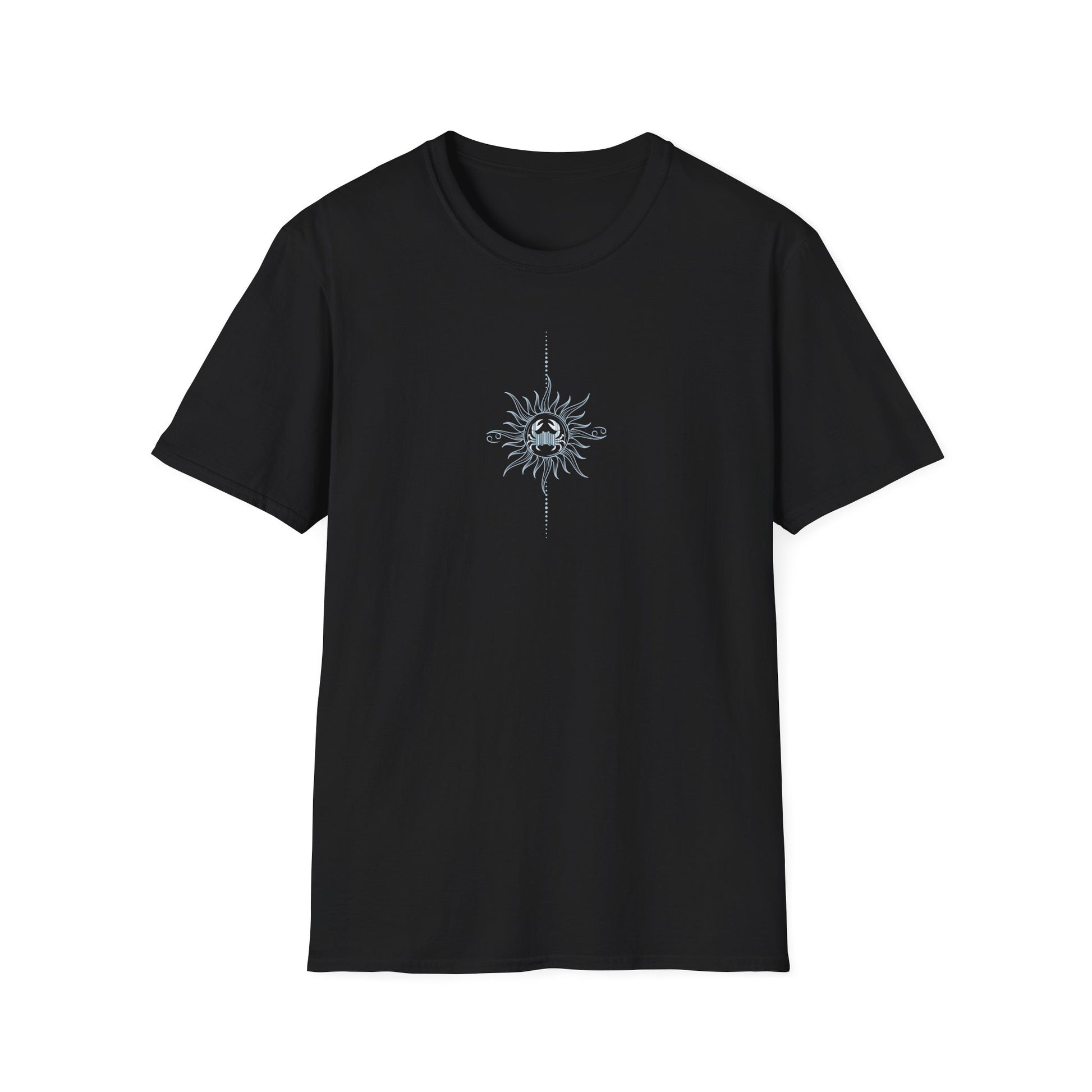 “Cancer Zodiac Tee – intricate sun astrology design on 100% cotton shirt”