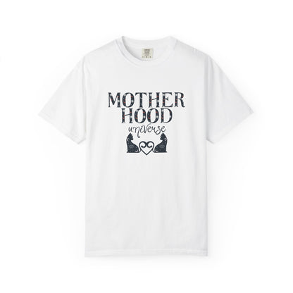Motherhood Universe Cat Heart T-shirt: Celestial Mom Shirt