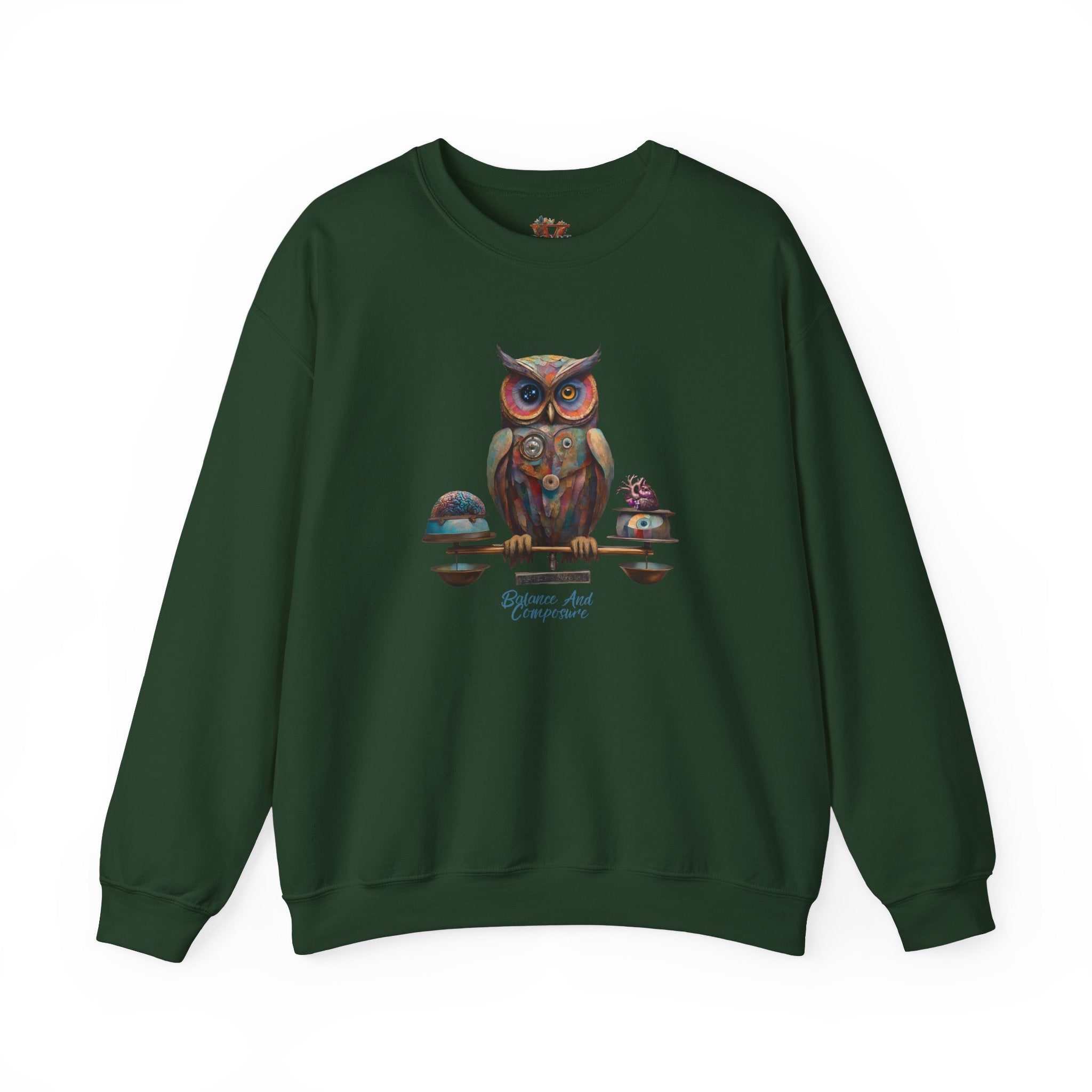 Balance and Composure Owl Sweatshirt Design - Cozy Classic Fit Crewneck - Vogart 