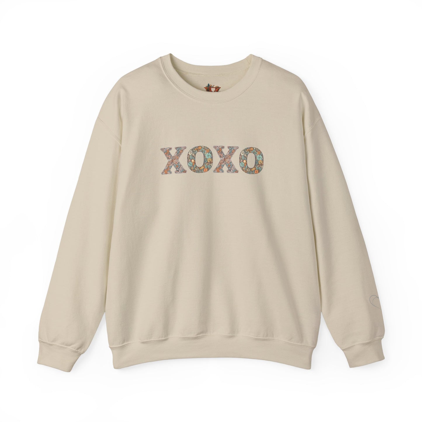 XOXO Floral Sweatshirt With Heart Sleeve - Comfort And Charm