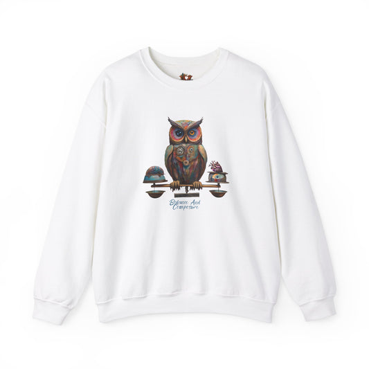 Balance and Composure Owl Sweatshirt Design - Cozy Classic Fit Crewneck - Vogart 