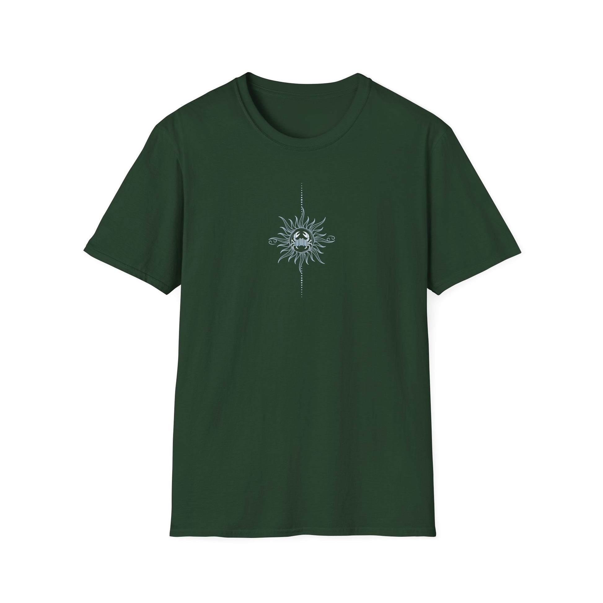 “Cancer Zodiac Tee – intricate sun astrology design on 100% cotton shirt”