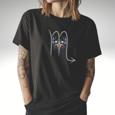 Scorpio T-Shirt  Floral Emblem – Zodiac Scorpion Design