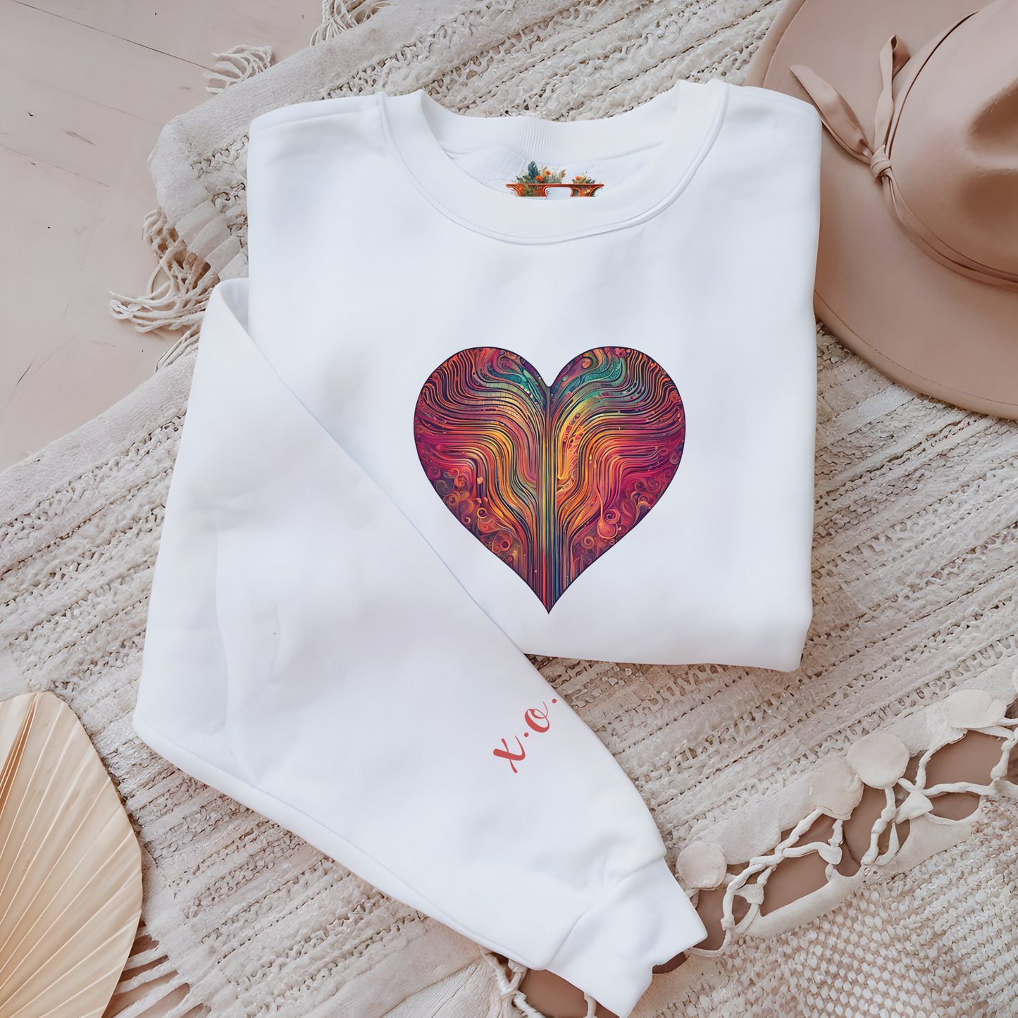 Multicolored Heart Sweatshirt With X.O.X.O Sleeve - Classic Fit