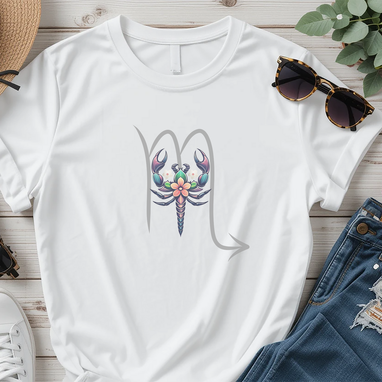 Scorpio T-Shirt  Floral Emblem – Zodiac Scorpion Design