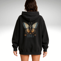 Libra Zodiac Hoodie with Butterfly and Scale Symbol Design