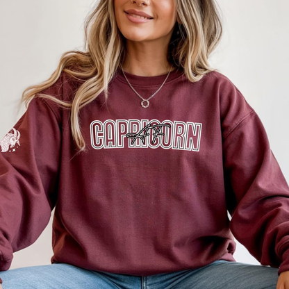 Capricorn Sweatshirt: Zodiac Crewneck with Sleeve Detail