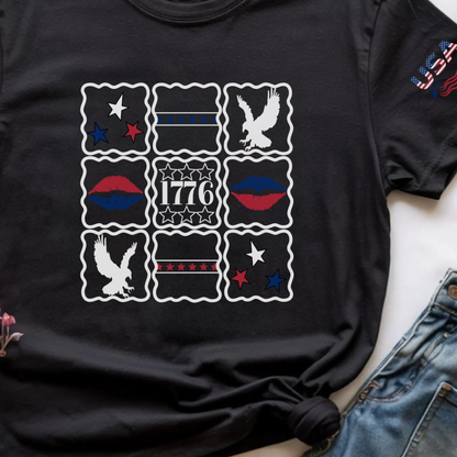 1776 American Flag Patchwork T-Shirt: Patriotic USA Eagle Shirt