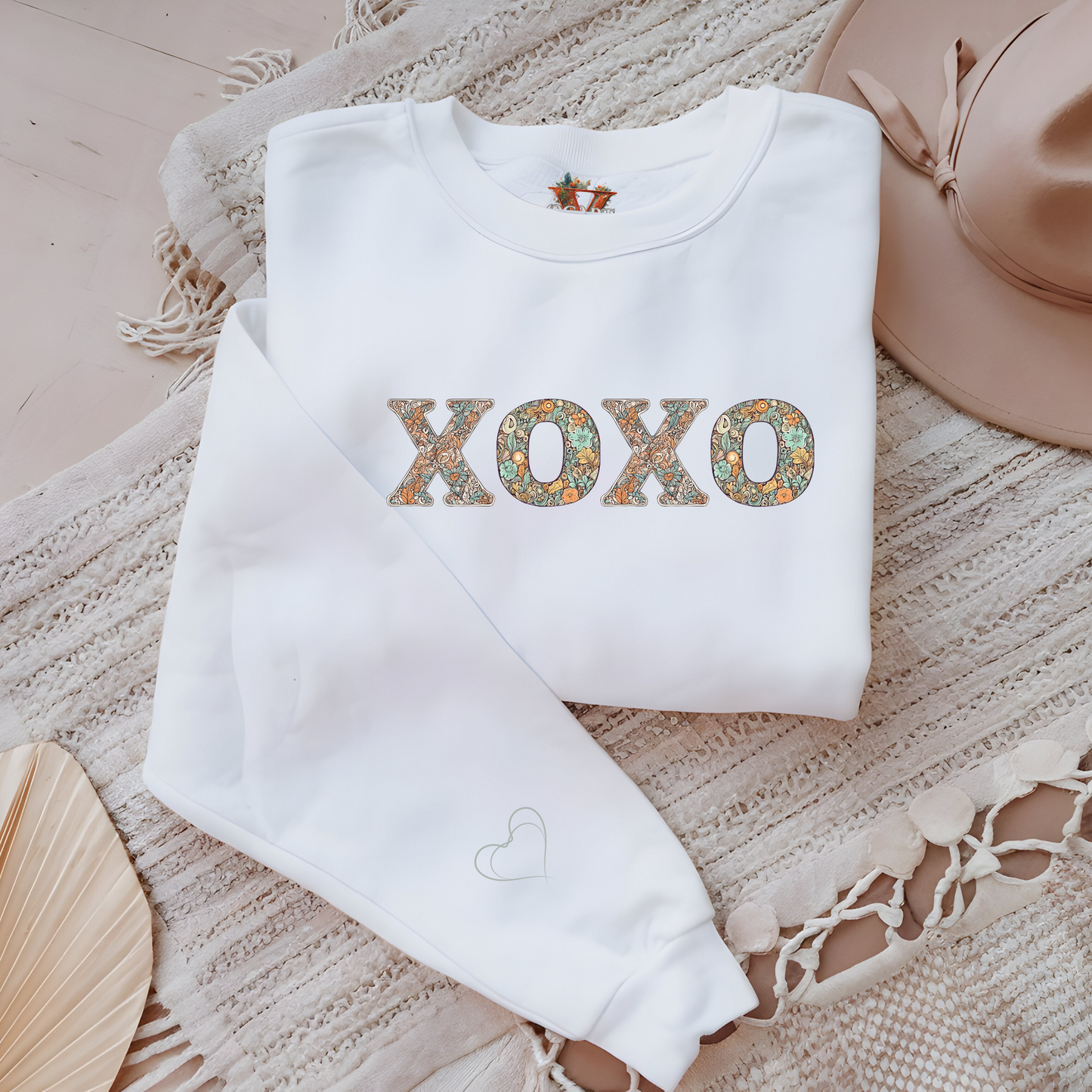 XOXO Floral Sweatshirt With Heart Sleeve - Comfort And Charm