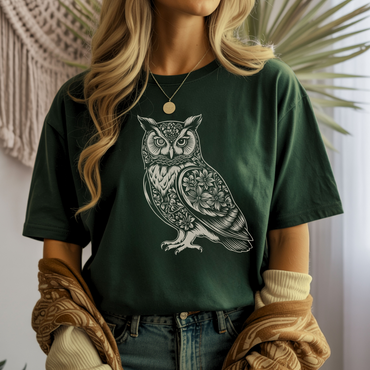 Floral Owl T-Shirt – Intricate Wisdom & Nature Design