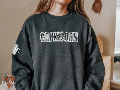 Capricorn Sweatshirt: Zodiac Crewneck with Sleeve Detail
