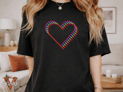 Rainbow Heart Graphic T-Shirt: Minimalist Pride Cotton Tee