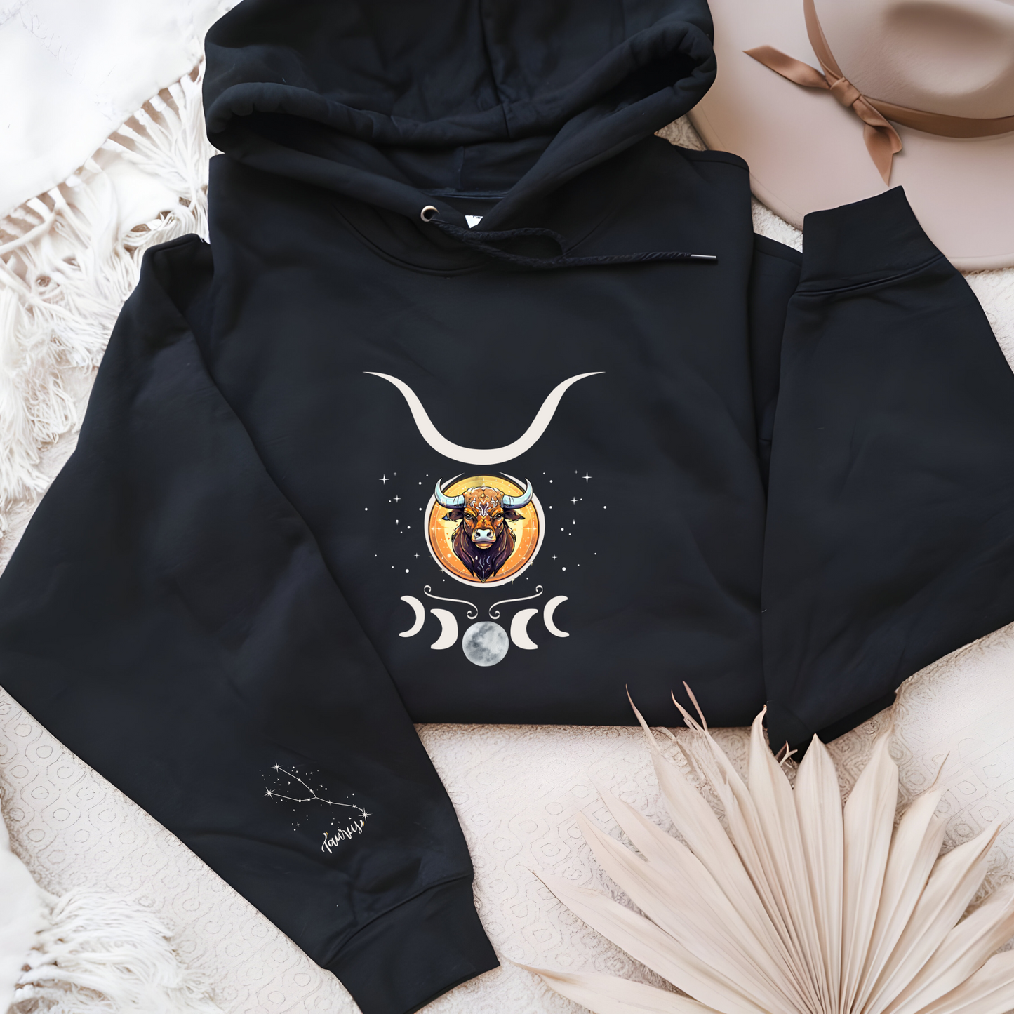 Taurus Zodiac Hoodie - Front And Left Sleeve Design - Soft & Warm - Vogart 