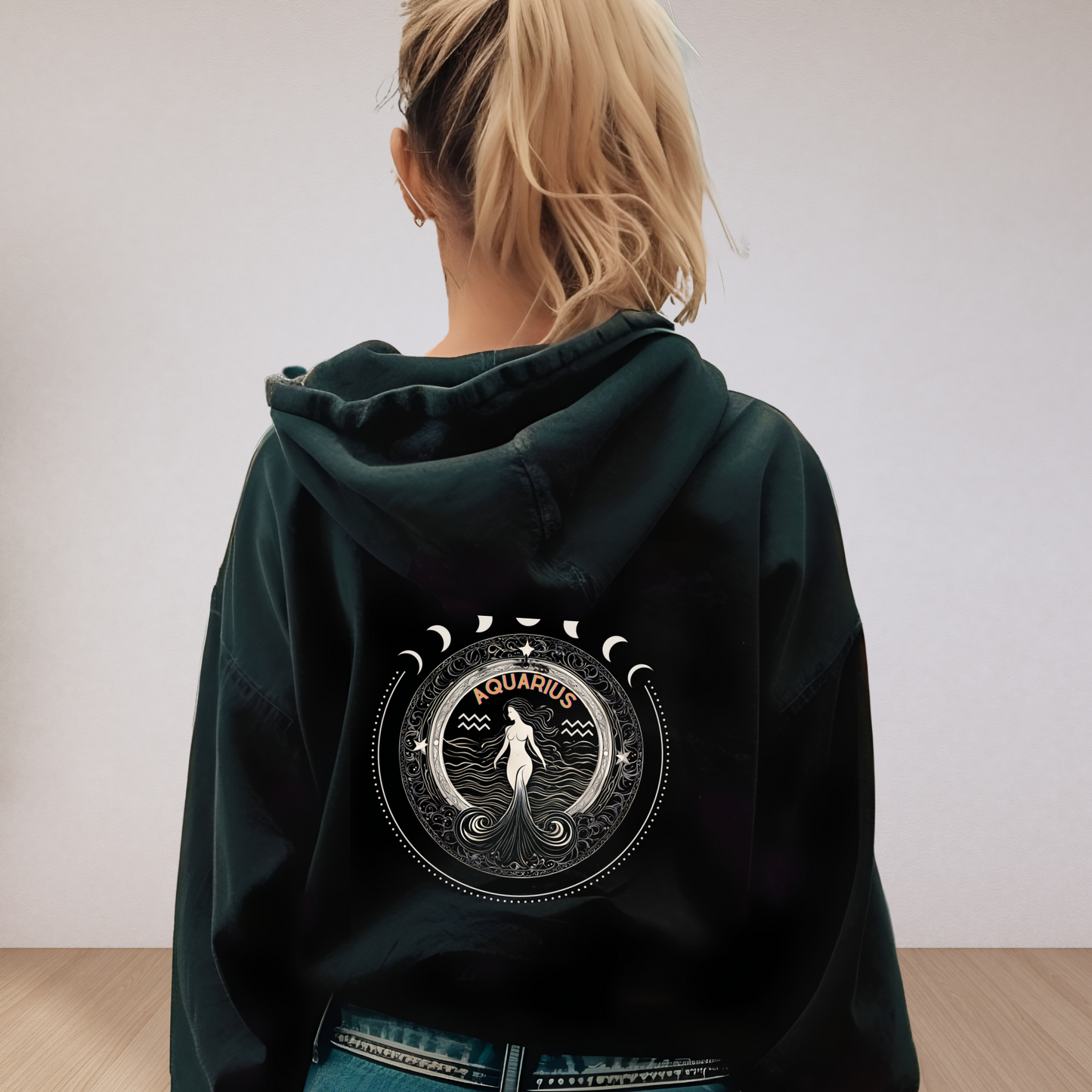 Aquarius Zodiac Hoodie Back Design - Cozy and Warm Cotton