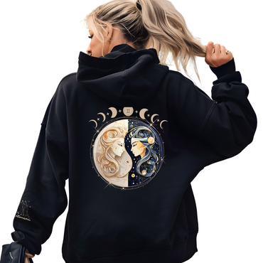 Gemini Hoodie - Moon Phases & Constellation Back Design - Soft & Warm