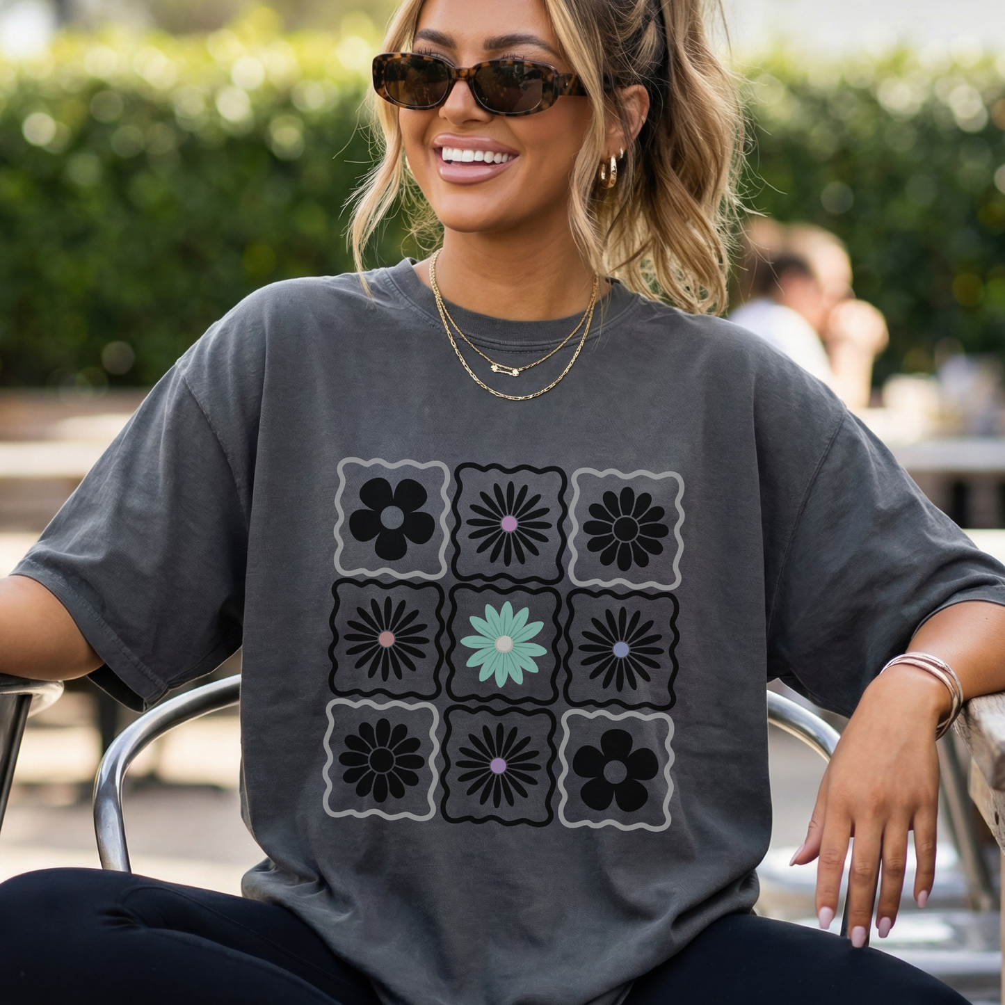 pepper comfort colors t-shirt with floral pattern design. 